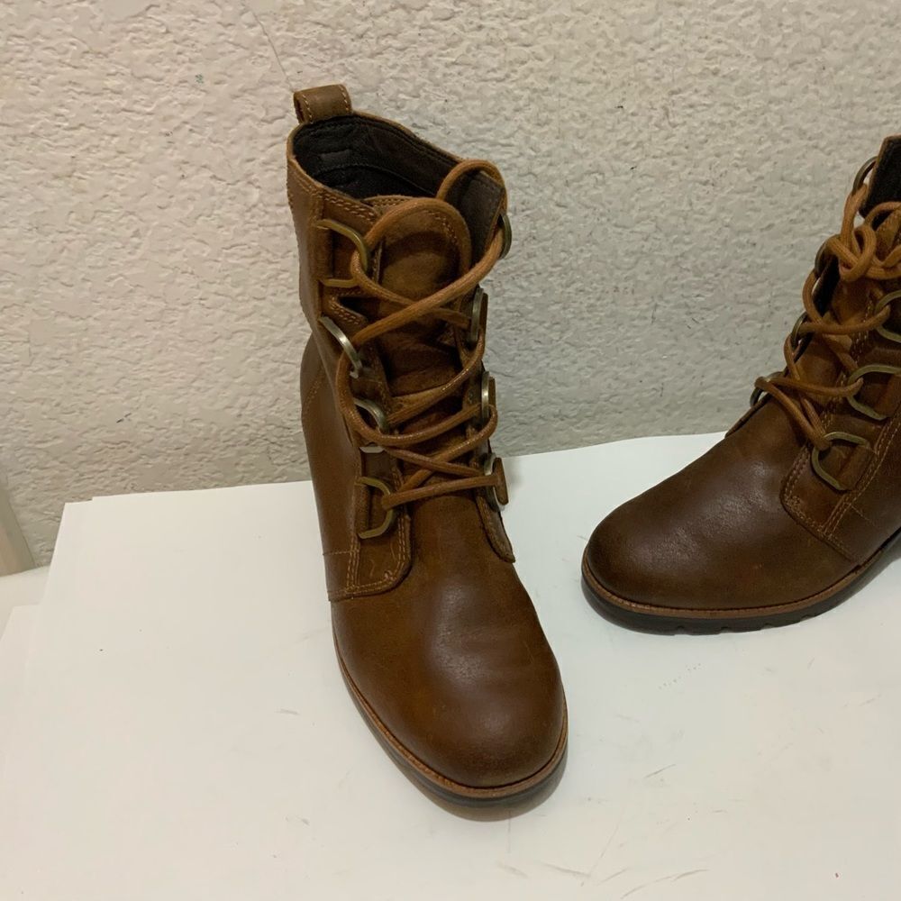 Sorel Cate Lace Up Leather Waterproof Women's Heeled Combat Boots Brown 6.5/37.5